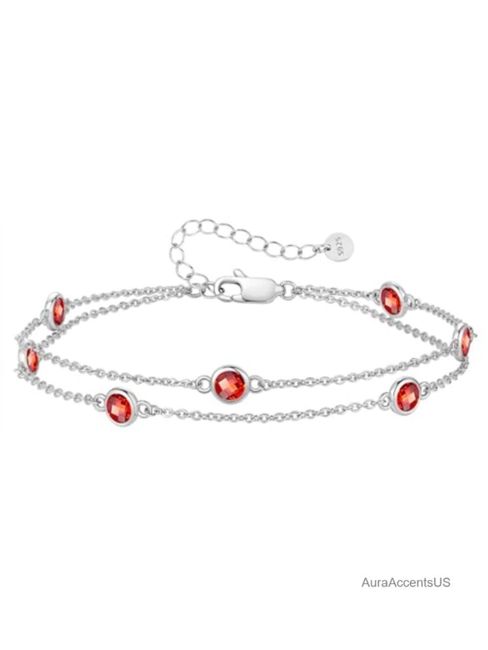 Double Layer Sterling Silver Birthstone Bracelet Women